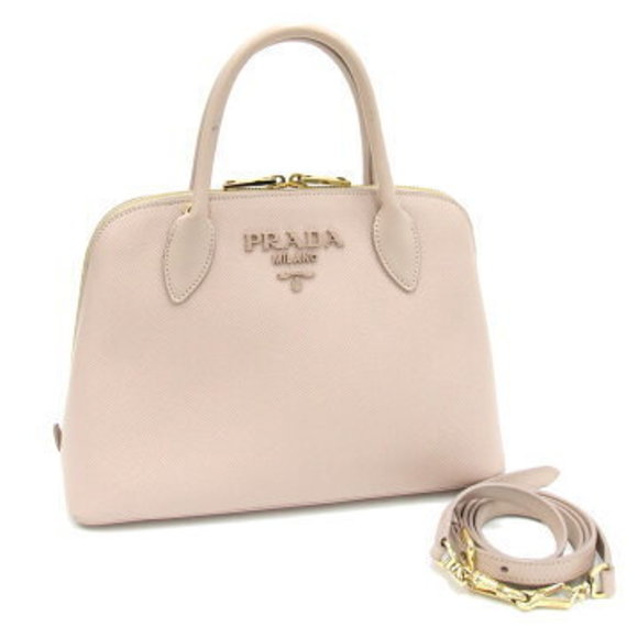 Prada Promenade Handbag Pink Beige Leather Crossbody - Picture 1 of 8